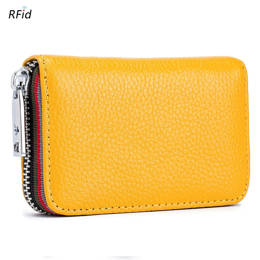 Genuine Leather Men Women Card Holder Small Zipper Wallet Solid Coin Purse Accordion Design rfid ID Business Credit Card Bags