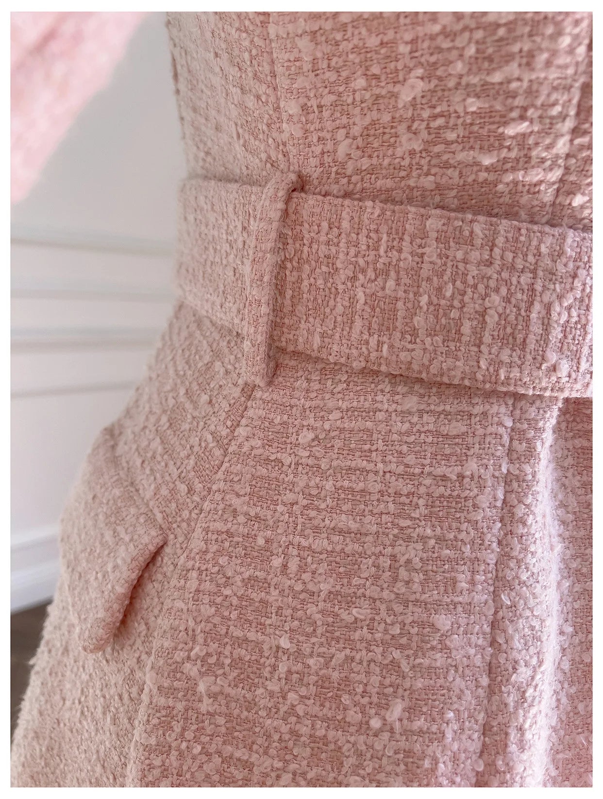 IEQJ Fashion Autumn Pink Woolen Coat Women Turn-Down Collar Double Breasted Sashes Tighten Waist Slim Blends Coat New