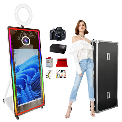 Portabl Magic Mirror Photo Booth 43 inch Touch Screen Camera photoBooth with LED and Flight Case Selfie for Wedding Party Events - Kimlud