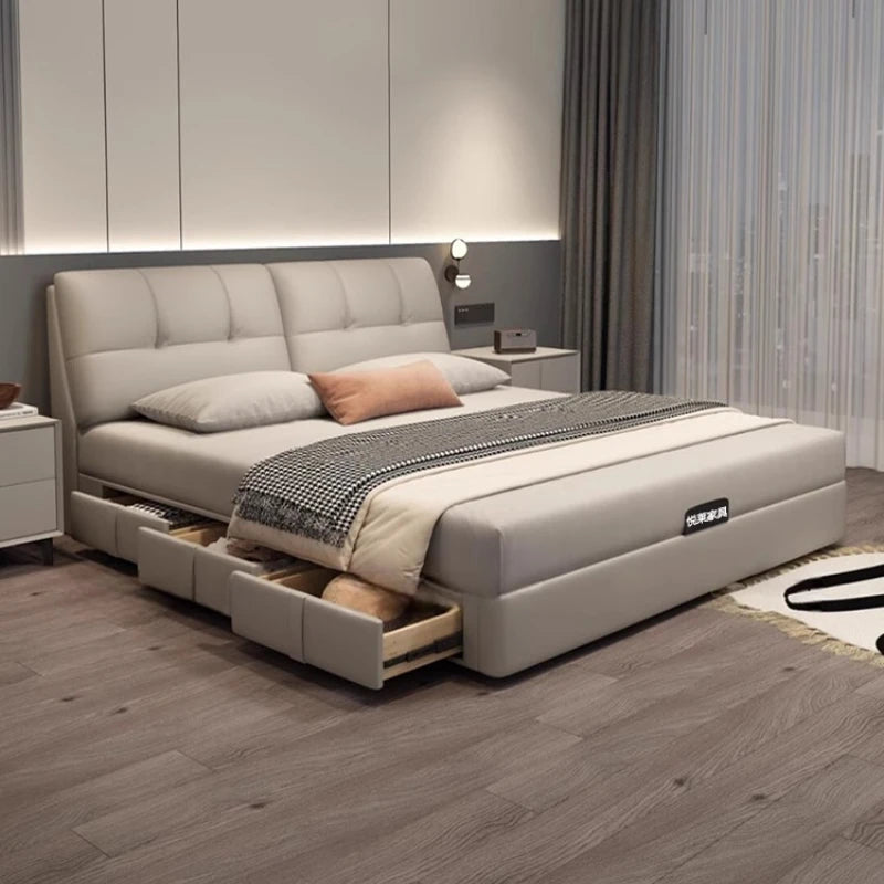 Storage Leather Double Bed Modern Minimalist Frame Luxury Double Bed Cheap Storage Camas Matrimoniales Bedroom Furniture...