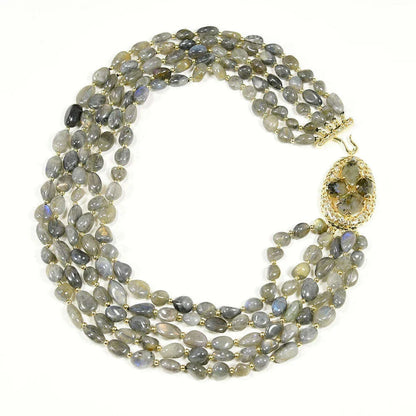 G-G 20" 5 Rows Natural Gray Labradorite Gems Stone Necklace Multi Strands Necklace Jewelry For Women