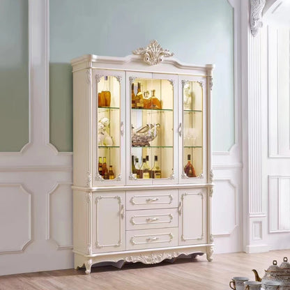Style Luxury Wood Wine Rack Sideboard Cabinet Storage Home Furniture Royal Living Room Wooden Glass Display Wine Cabinet...