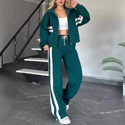 Women Two Piece Set Pants Sets Striped Jacket Matching Sets Y2k Tops Tracksuit Autumn Spring Long Pant Casual Outfit Suits 2025