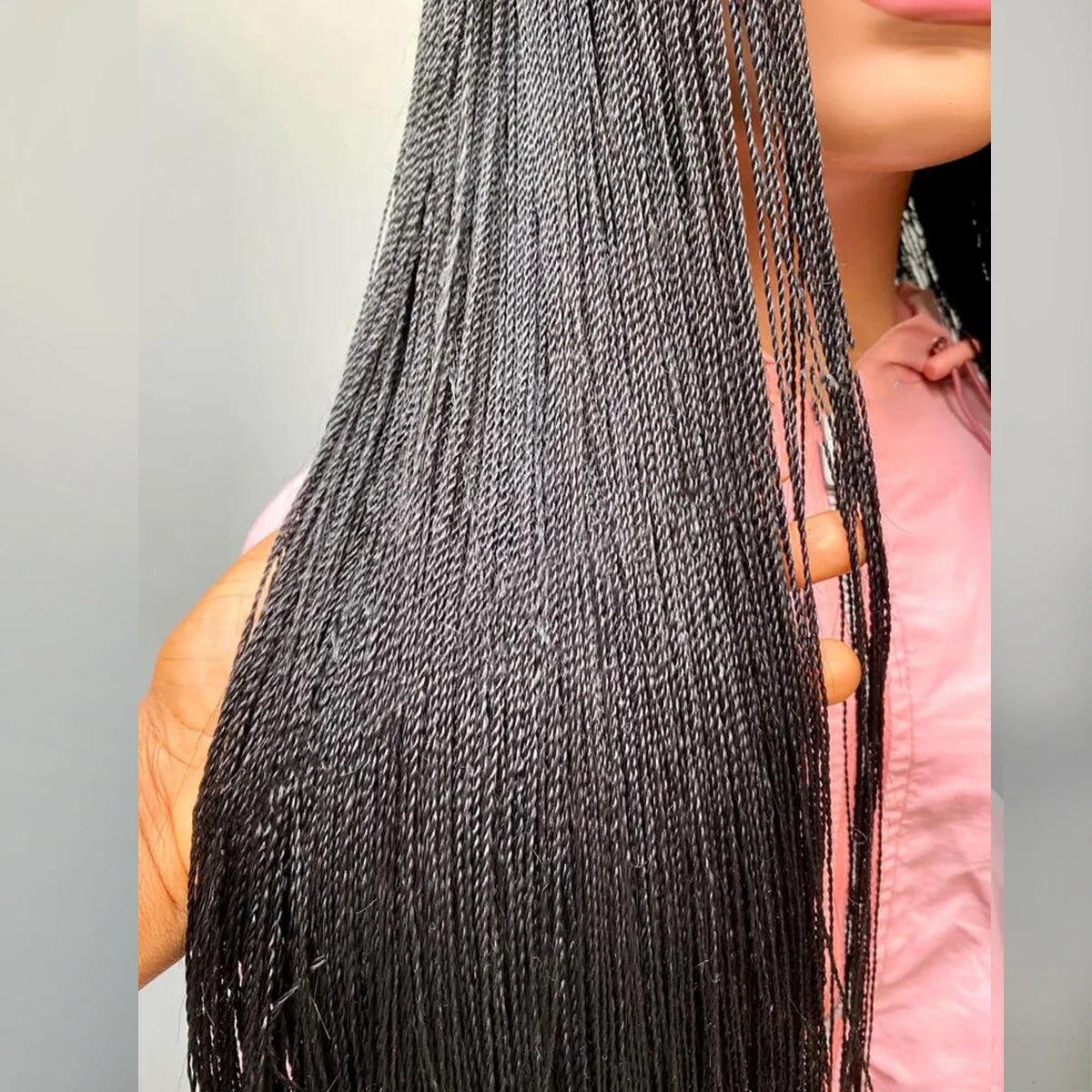 28 Inch Micro Twist Braided Wig for Black Women Front Lace Color 1B Black Braids Glueless Tiny Twist Braid Wigs
