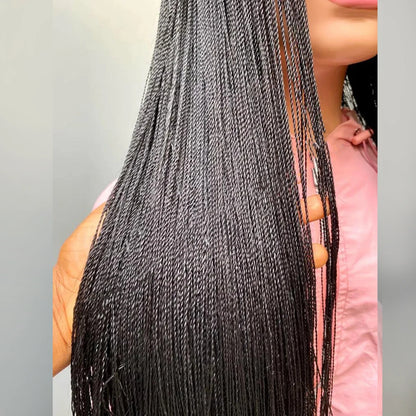 28 Inch Micro Twist Braided Wig for Black Women Front Lace Color 1B Black Braids Glueless Tiny Twist Braid Wigs