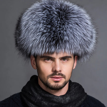 Hot high-end luxury fur hat Men's fox fur hat Lei Feng cap ear cap fur necessary hat Real fur hat 100% Sheepskin top fox hat