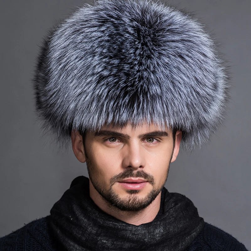 Hot high-end luxury fur hat Men's fox fur hat Lei Feng cap ear cap fur necessary hat Real fur hat 100% Sheepskin top fox hat