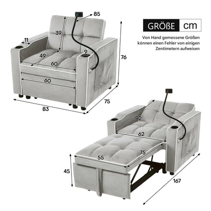 3-in-1 single-bed sofa - with beverage rack and phone holder, 83*167*76 cm sofa recliner, recliner, armchair, - Kimlud
