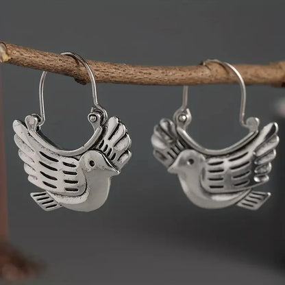 Ethnic Style Earrings for Women Bird Animal Silver Color Grave Metal Inlaid Dangle Earrings Jewelry Trendy Female Gift