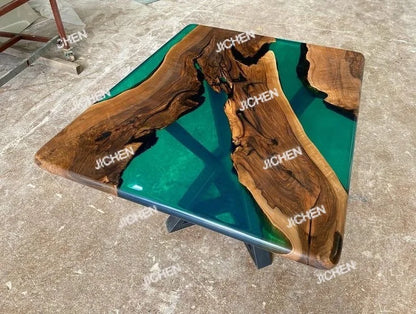 Premium Luxury Furniture Dining Kitchen Dining Solid Walnut Coffee River Epoxy Flat Table - Kimlud