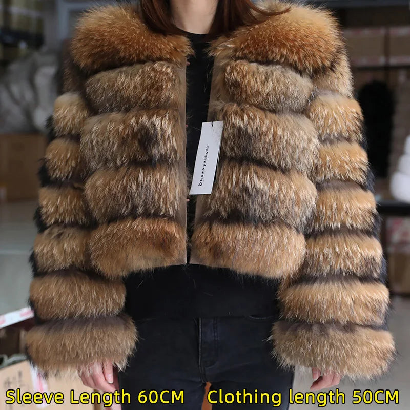 2024 maomaokong Super Hot Winter Women Luxury Thick Real Raccoon Fur Coat Natural Fox Fur Jacket Plus Size Jackets Female Vest