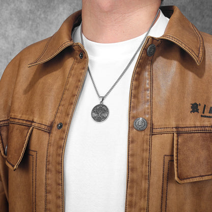 Retro Tree of Life Carving Men Necklaces Pendant Stainless Steel Jewelry For Male Women Punk Hip Hop Accessories Gifts Wholesale
