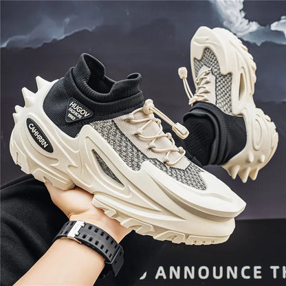 New Shoes for Men Knit Casual Sport Shoes Spring Trend Breathable Chunky Sneakers Youth Cool Thick-soled Athletic Shoes