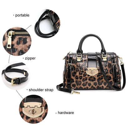 Aidrani A Trendy Leopard Print WOMEN'S Handbag Made of Glossy Material Waterproof and Scratch Resistant Technology and High-qua