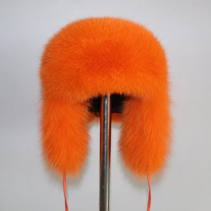 2025 New Women Natural Fox Fur Russian Ushanka Hats Winter Thick Warm Ears Fashion Bomber Hat Lady Genuine Real Fox Fur Cap