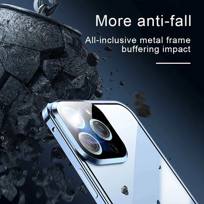360 Full Protection Metal Magnetic Double Sided Glass Snap Lock Case For iPhone 17 16 15 14 12 13 Pro Max Lens...
