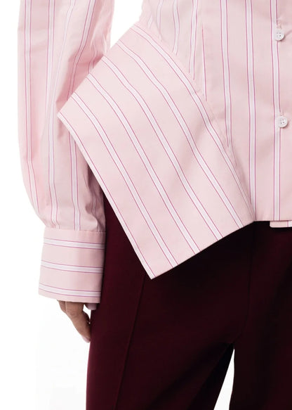 Women's Collar Striped Shirt with Asymmetrical Hem and Waist Cinching 2026 Spring summer Fashionable Casual Office...