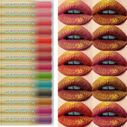 14 Colors Glitter Lip Glaze Hydrating Red Pink Metallic Lip Tint Highly Pigment Lip Gloss Korean Makeup for Women Cosmetics Gift