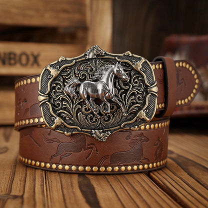 A unisex Western-style PU belt with buckles, Bohemian style, casual and retro, suitable for daily wear when going out