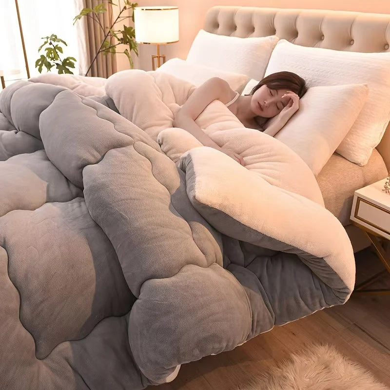 Solidcolor double-sided Duvet Lamb Wool flannel quilt warm comfort mattress in winter bedroom dormitory Thicken Weight Blanket