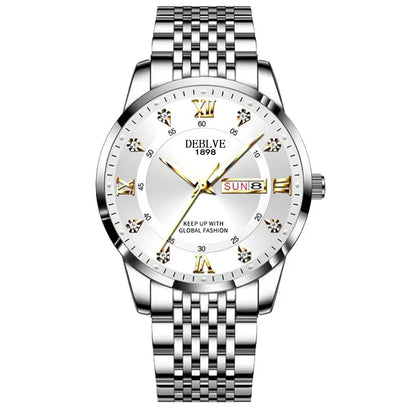 Luxury Men Watch Stainless Steel Top Quailty Push Button Hidden Clasp Waterproof Luminous Date Week Sport Wrist Watches