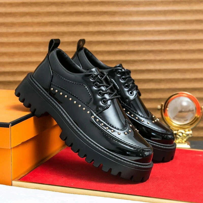 Men Casual Office Business Formal Oxford Thick Bottom Dress Shoes Men Gentleman Outdoor Patent Leather Wedding Shoes Fashion