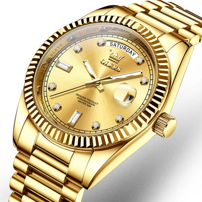 OLEVS Men's Fully Automatic Mechanical Watch Gold Stainless Steel Date Men's Night Light Waterproof Business Watch |...