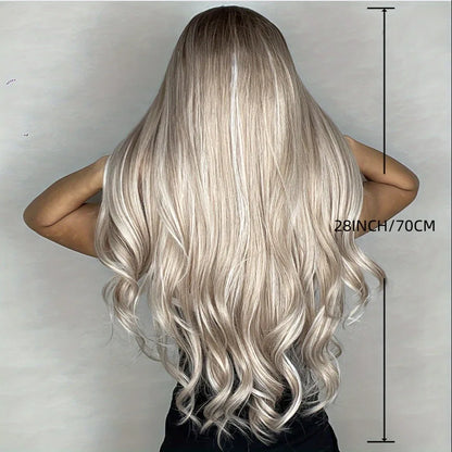 28 Inch Synthetic Women's Wig Light Brown with Highlights Long Wavy Hair Everyday Pretty Party Outfit