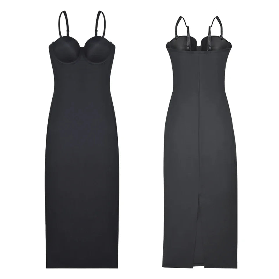 Wechey Slip Dress Tummy Control Shapewear Women Slimming Body Push Up Bras Lifts Breasts Underwear Slit Hemline