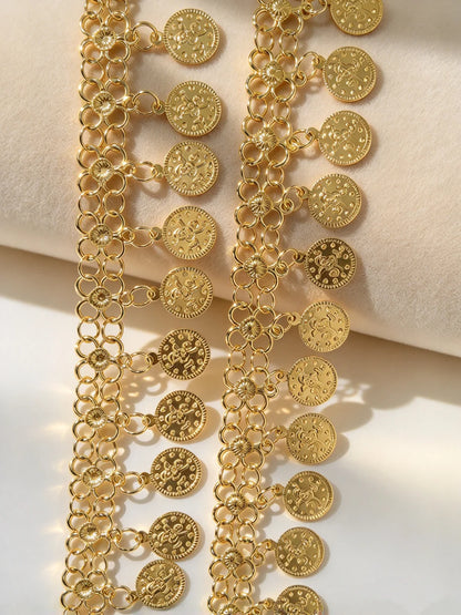 Golden Tassel Shoulder Chain Necklace Arab Kurdish Style Leaf Coin Pendant Fashion Accessory for Dresses Personality Decoration