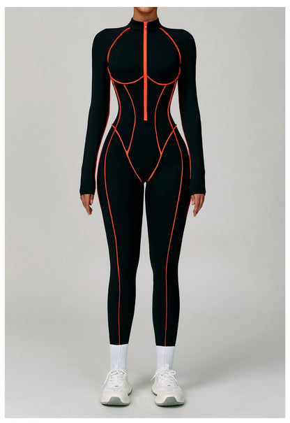 Yoga Bodysuits Women  Breathable Workout Sets Gym Clothes Push Up Fitness Running Sportwear Sexy Zipper Leggings Suit