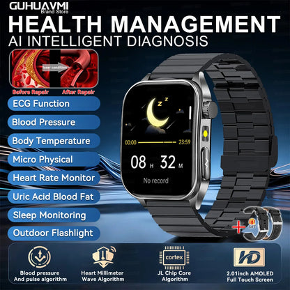 2025Hot AI-GPT Diagosis ECG Health SmartWatch Blood Pressure Lipid Uric Acid 650nm Dual-Probelaser Heart Analysis Smart bracelet