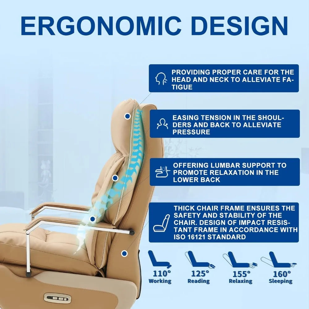 Dual Motor Executive Home Office Chair with Footrest One-Click Electric Recline with Massage  Pillow Support 430LBS Big and Tall