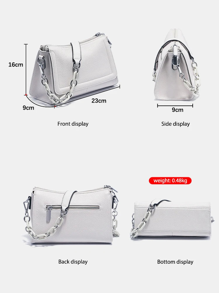 Zency Acrylic Chain Handbag Soft Leather Top-Handle Women's Luxury Small Underarm Crossbody Bag White Fashion Shoulder |...