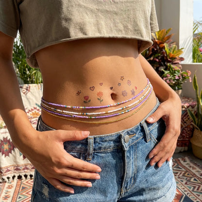 Bohemian Purple Waist Beads for Women Y2K Aesthetic Elastic Belly Chain Set Summer Beach Sexy Body Jewelry Accessories...
