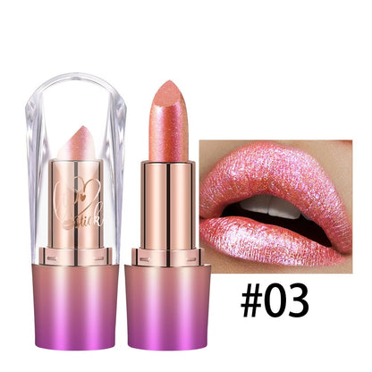 Rose Metallic Lipstick Glitter Lip Glaze Waterproof Long Lasting Moisturize Bright Red Pearlescent Shiny Lipgloss Makeup 6color
