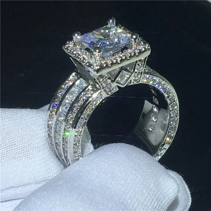 Shiny Halo Ring Inlaid Square Cut Shiny Zircon Elegant Wedding Engagement Promise Ring For Women & Girls Valentine's Day Jewelry