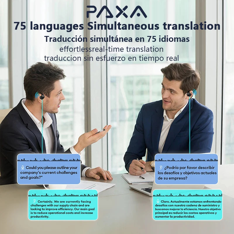 PAXA Wireless Bluetooth AI Translator Earbuds Real-Time Voice Translation Headphones 137 Languages For Travel Business Learning