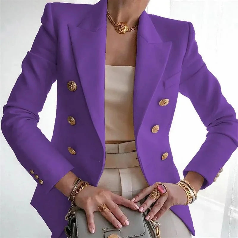 Women's Elegant Metal Buckle White Suit Jacket Casual Office lady Blazer High-end Feel Western-style Clothe