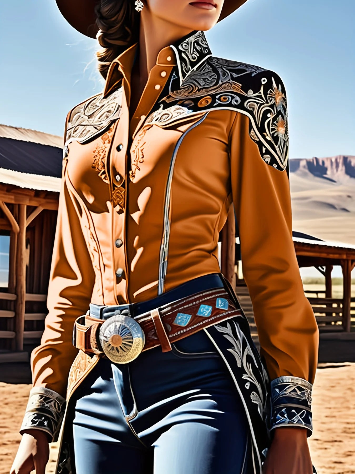 American Retro Shirt for Women Ethnic Western Printed Long Sleeve Turn Down Collar Corset Patchwork Casual Blouse Shirts...