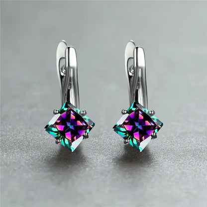 Cute Female Champagne Square Jewelry Luxury Crystal Zircon Stone Hoop Earring Rose Gold Color Wedding Earrings For Women