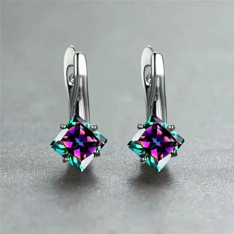 Cute Female Champagne Square Jewelry Luxury Crystal Zircon Stone Hoop Earring Rose Gold Color Wedding Earrings For Women