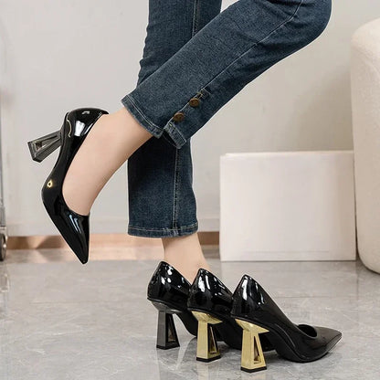 Pointed Toe Special Heel High Heels Women's Light Mouth Sexy Explosive Patent Leather Versatile Single Shoes