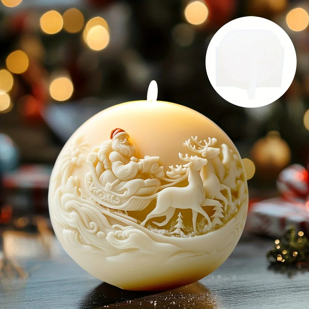 Santa Claus Sleigh Spherical Candle Silicone Mold Santa Claus Elk Scented Candle Mould Santa Claus Sleigh Resin Plaster Molds