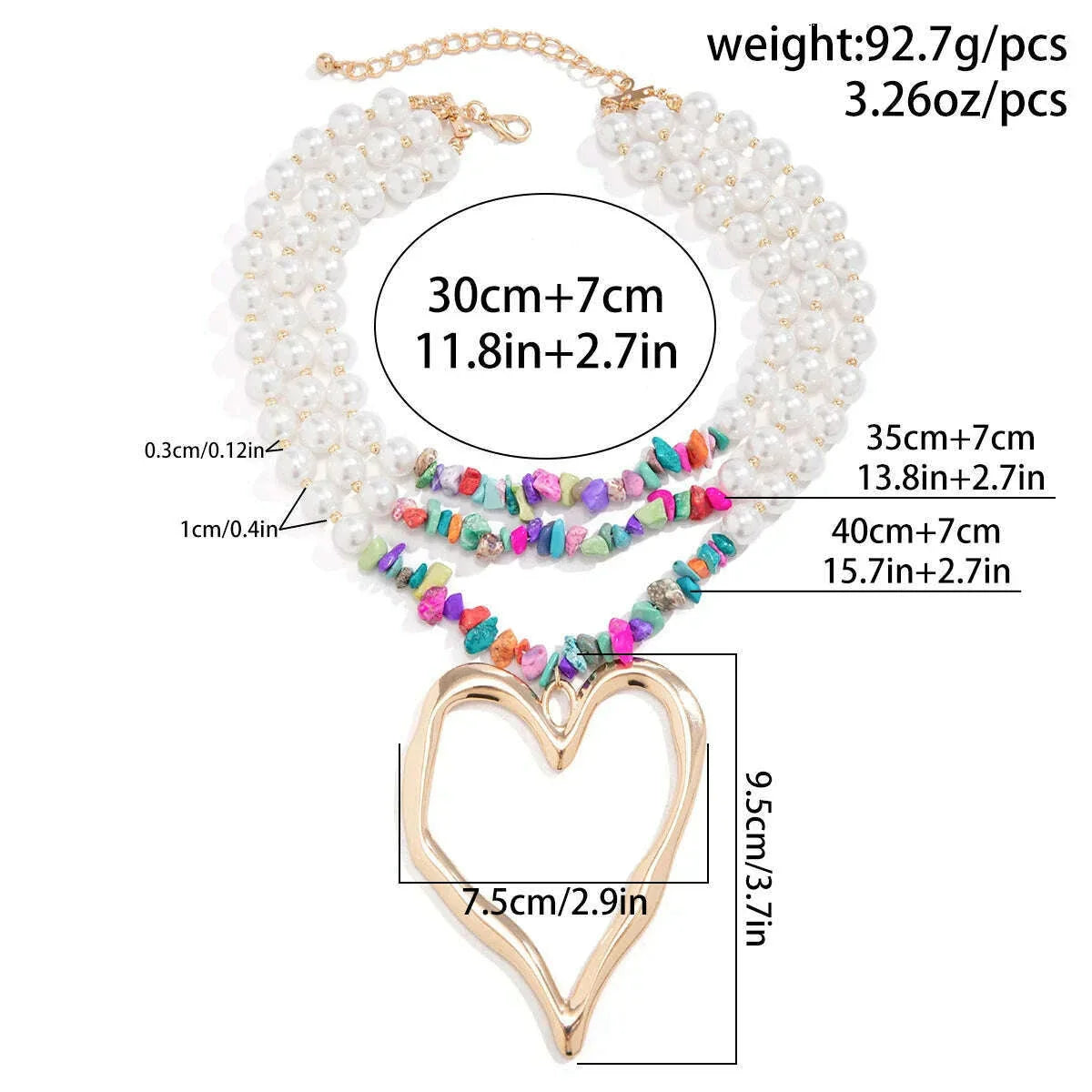 European and American Jewelry Exaggerated Retro heart Necklace for women Personality Beaded Turquoise Imitation Pearl necklaces