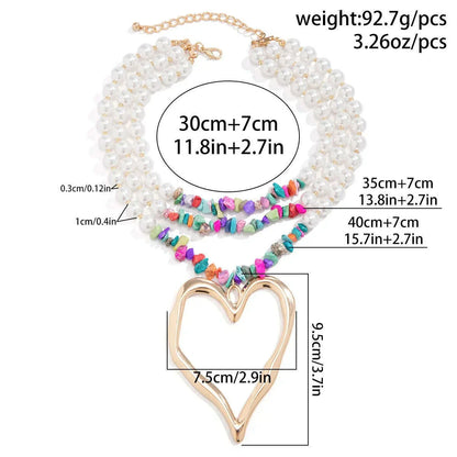 European and American Jewelry Exaggerated Retro heart Necklace for women Personality Beaded Turquoise Imitation Pearl necklaces