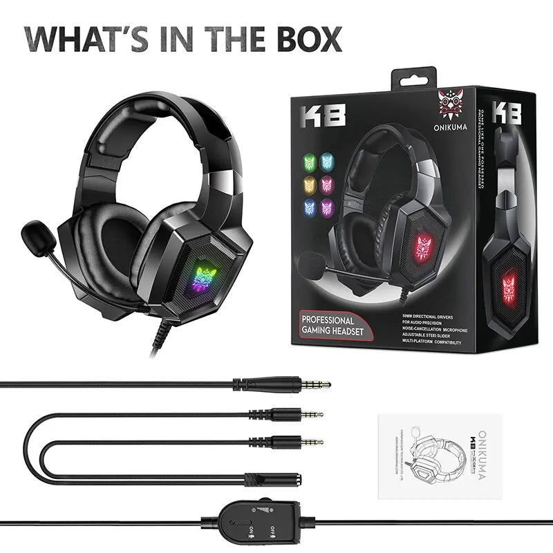 ONIKUMA Wired Stereo Gaming Headphones With Mic LED Lights for Gamer Headset