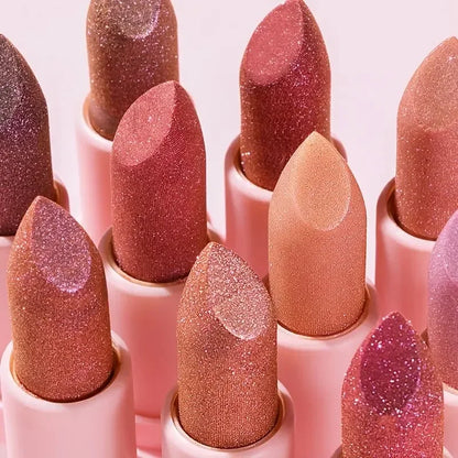 Glitter Pearlescent Lipstick, Waterproof Long Lasting Lip Color, Hydrating Plump Lips for Daily & Party Makeup