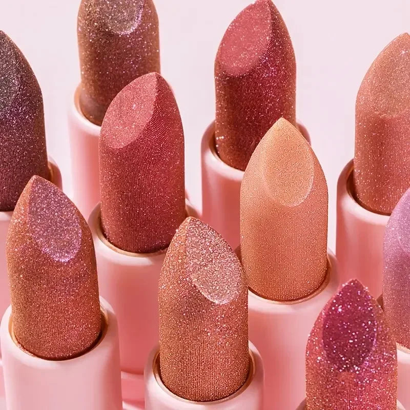 Glitter Pearlescent Lipstick, Waterproof Long Lasting Lip Color, Hydrating Plump Lips for Daily & Party Makeup