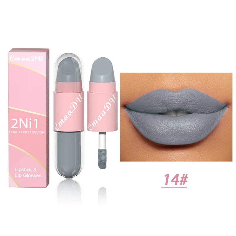 18Color 2 in 1 Sexy Red Brown Matte Liquid Lipstick Double Head Purple Lip Gloss Moisturizer Lasting Waterproof Lip...